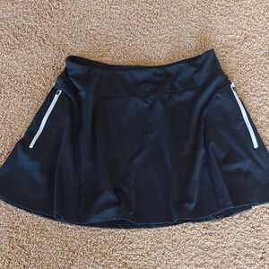 Black Tennis, Pickleball, Hiking, Running Skirt with Silver Zipper Details.